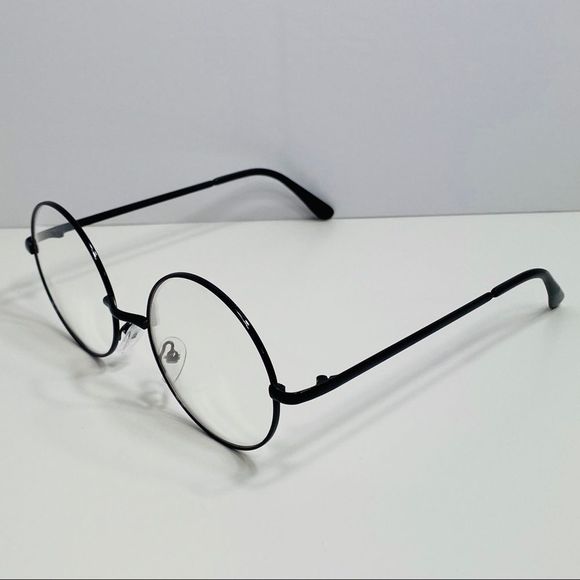 H18-1: small Black Clear Lens Circle Glasses - Picture 3 of 4